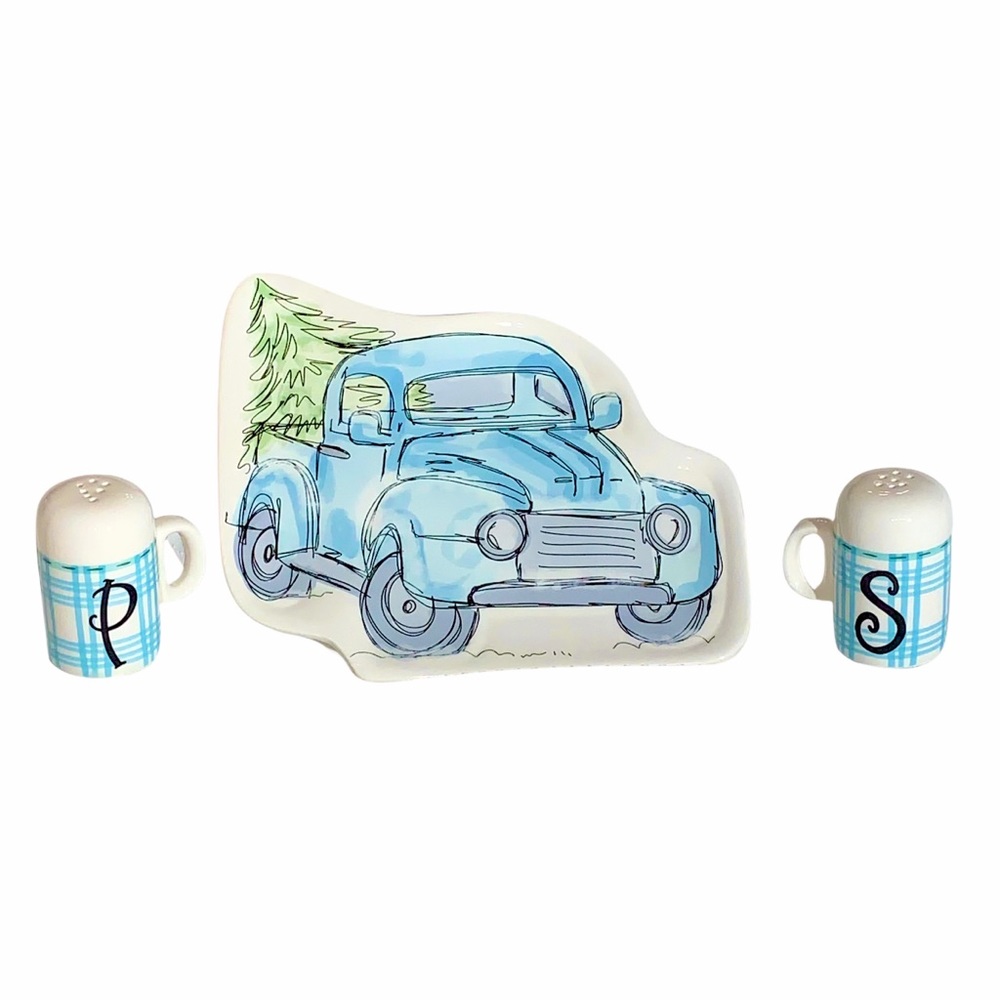 Robert Stanley Blue Truck Ceramic Plate & Shakers